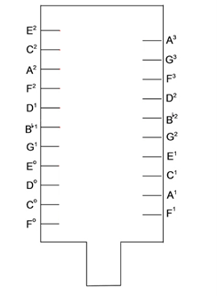 A diagram showing the tunings of the strings of the kora as they are arranged on the instrument (on the left and right).
